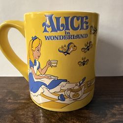 Disney Alice in Wonderland Mug Cup Yellow Butterfly Tea Party Official 14 Oz   Double sided