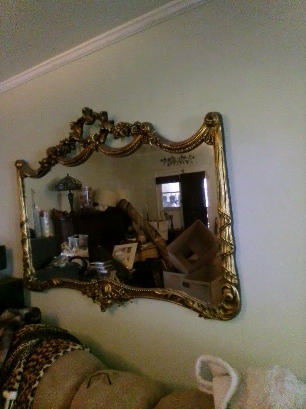 Antique Plaster Mirror With Wood Backing 