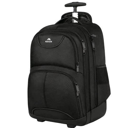 17 travel rolling backpack with 4 wheels for School and Large rolling backpack with wheels helps your more comfortable on the trip. MATEIN Rolling Backpack With 4