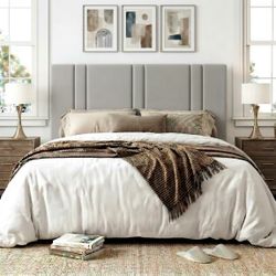 Amolife Full Bed Frame, Platform Bed with Upholstered Velvet Adjustable Headboard, Wooden Slats, Easy Assembly, Grey