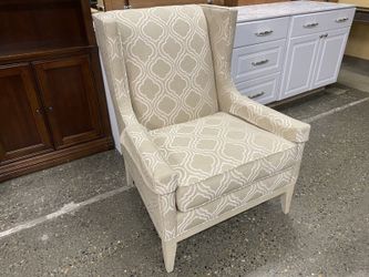 PEARSON Cream Ogee Quatrefoil Fabric Wingback Chair