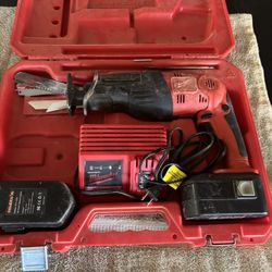 Milwaukee 18v Sawzall With Two Batteries, Charger, Case, Blades 