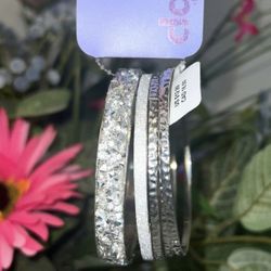 Nwt 4 Boho Silver Sparkly Textured Bangle Bracelets - New With Tags | Jewelry