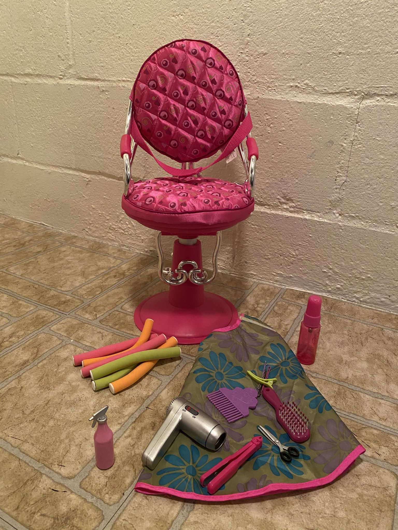 Hair Salon Chair with Accessories for American Girl or Our Generation Doll