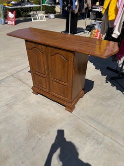 Vintage Wood Bar Cabinet with Fold-Out Top