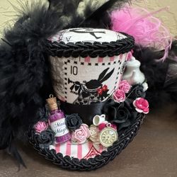 Handmade Mini Top Hat (Black & Pink)