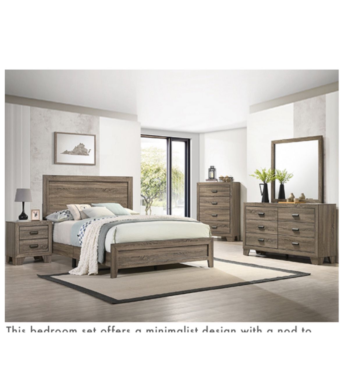 4- Pc Bedroom set Dresser,Mirror Nightstand (1) Queen size bed frame Not including Mattress and Box Sp