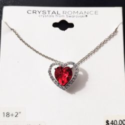 Crystal Romance Silver And Red Heart Swarovski Necklace