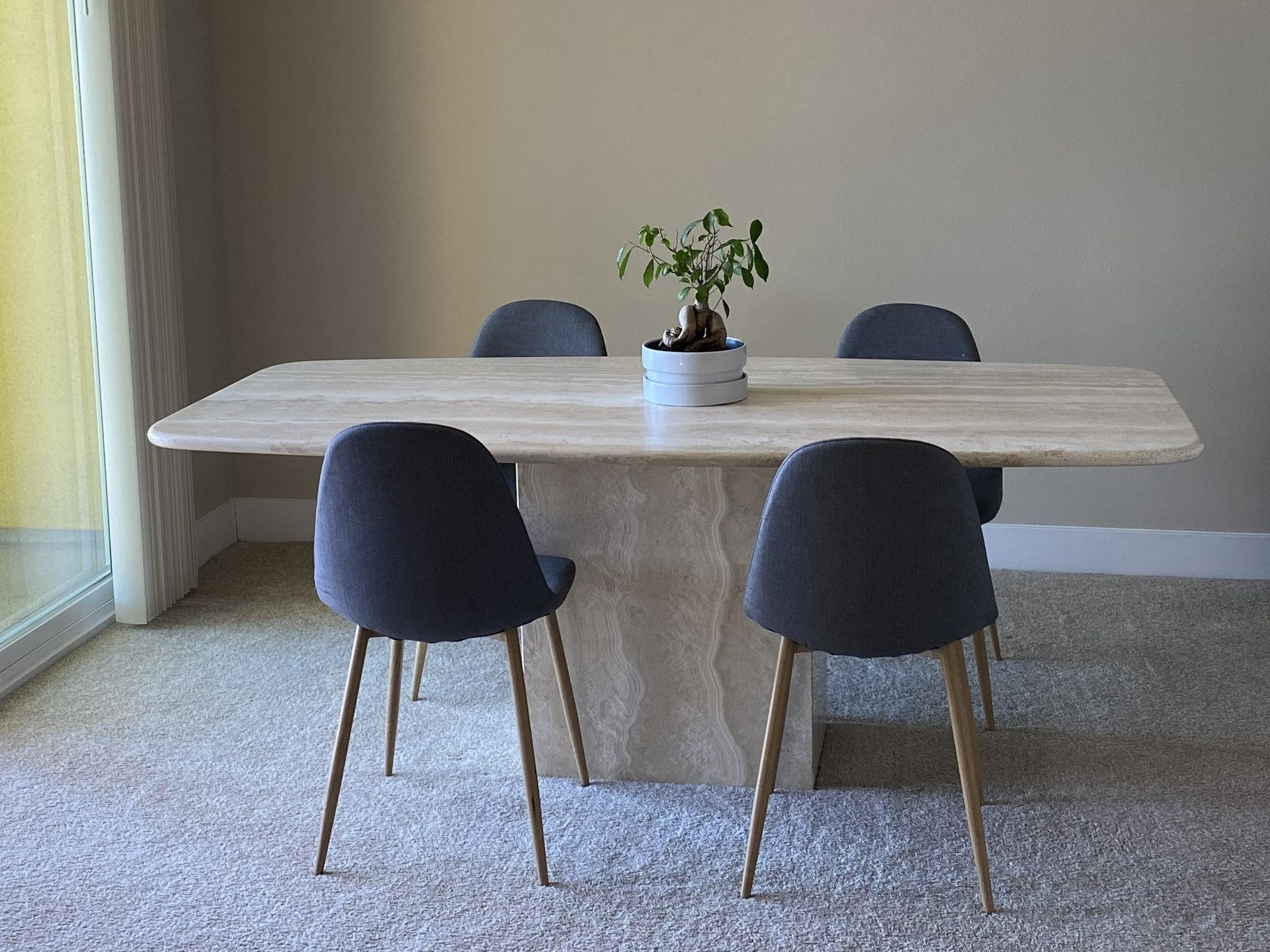 Vintage Creamy Travertine Dining Room Table