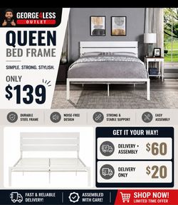 White Queen Metal Bed Frame