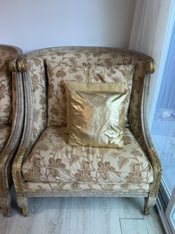 Set of 2 Vintage Gold & Cream Accent Chairs – Elegant & Ornate