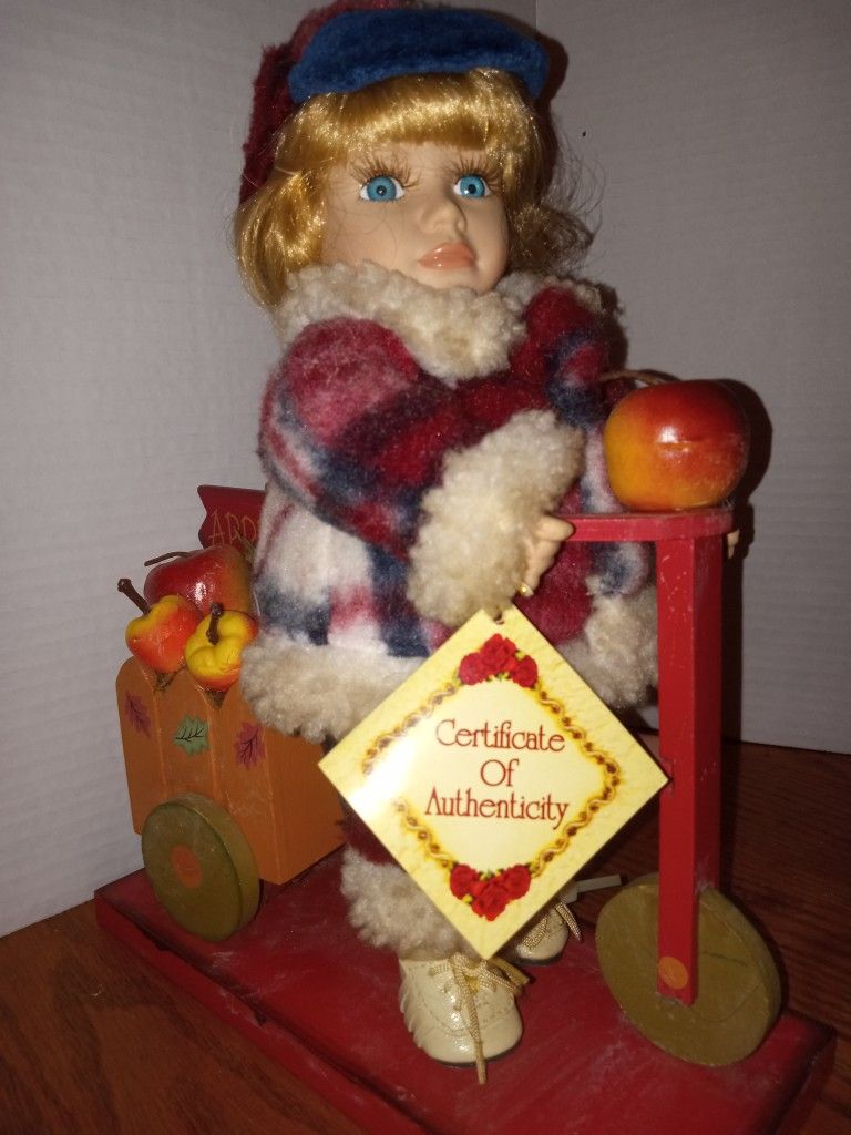 Vintage Limited Edition Bisque Porcelain Apple Cart ( L1970s E 1980 )Doll