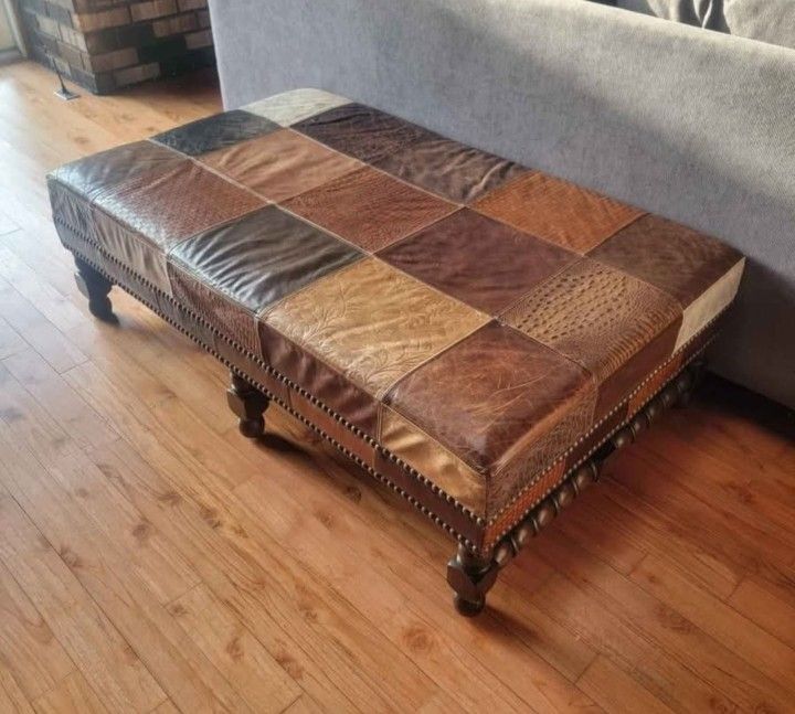 Beautiful Multi Leather Ottoman Made By Paul Roberts.