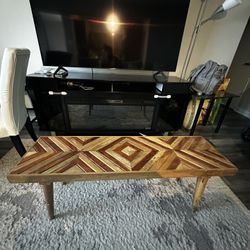 Handcrafted Wooden Bench / Coffee Table – Unique Geometric Inlay Design