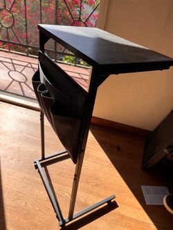 Black C-Shape Side Table with Storage Pocket