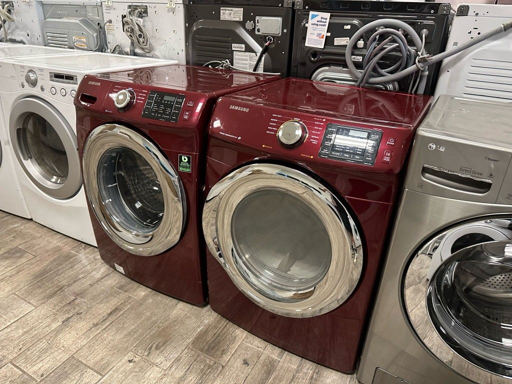 Samsung Maroon Frontload washer and dryer set gas dryer great condition