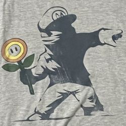 Super Mario Flower Thrower T-Shirt Busted Tees Grey Mens - Large