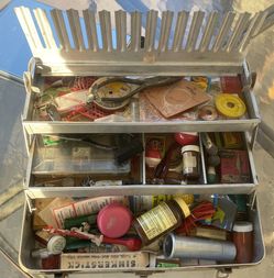 LOADED Vintage JC Higgins aluminum tackle box