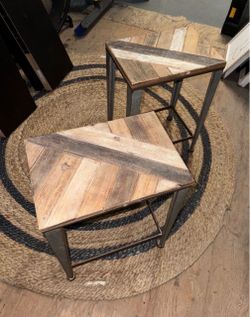 Rustic Wood and Metal Nesting Side Tables Set of 2