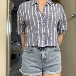 H&M Shirt  Color Is Blue With White Stripes 