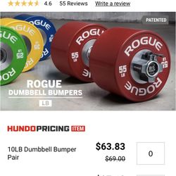 Pair Of Rogue Db-15 Loadable Dumbbells With  Rogue OSO Aluminum Collars 