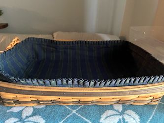Vintage Longaberger Serving Tray Wooden Basket leather braided handles  with fabric liner, protector and divider