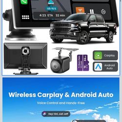 Carplay Screen for Car, 9" Portable Wireless Carplay&Android Auto, 4K Dash Cam,1080P Backup Camera, Car Stereo Audio Receivers for Car, GPS Navigation