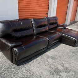 Dark Brown Leather Recliner Sectional Sofa Couch