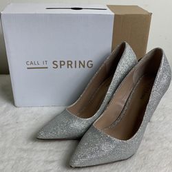 Call it Spring womens size 7M shimmery silver 4 inch stiletto heel pointed toe shoes - worn once like new