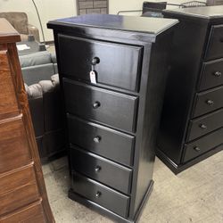 NEW NEUVO Black Dresser, Solid Wood Pine Dresser, Chest of Drawers, Tall Dresser, Narrow Dresser