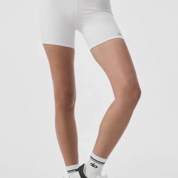 Alo Yoga 5" Airbrush High-Waist Biker Short, White XS, $78, NWOT