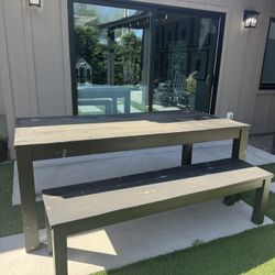 WOOD TABLE AND BENCH