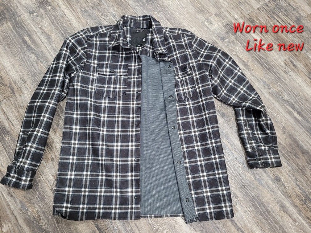 VOLCOM Mens Snowboard Black White Plaid DRIP BONDED FLANNEL Jacket XL. Like new