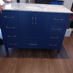 Custom Freestanding Vanity With Quartz Top, Porcelain Sink And 3 Holes For Faucet