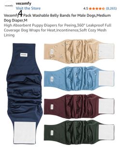 Vecomfy 4 Pack Washable Belly Bands for Male Dogs,Small Dog Diaper,XS High Absorbent Puppy Diapers for Peeing,360° Leakproof Full Coverage Dog Wraps f