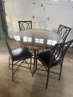 Round Marble-Top Dining Table with 4 Chairs