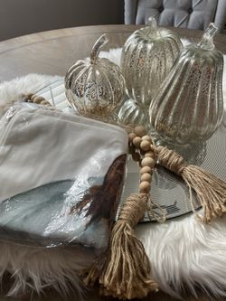 Complete  Holliday Mercury Glass Pumpkin Decor & 4 Pillow Covers 