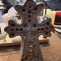 ceramic Breton cross tealight candle holder. 