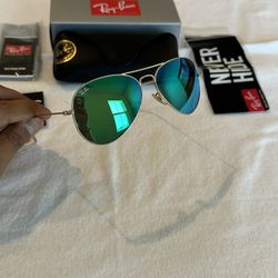 New RayBan Aviators Green Mirrored Sunglasses