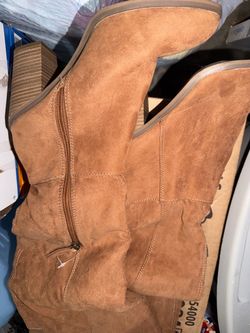 Tan Suede Knee-High Heeled Boots