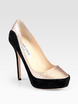 Jimmy Choo Sepia Glitter & Suede Platform Pumps Sz:38.5 NEW