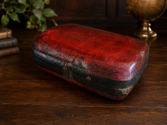 Antique Leather Wicker Travel Suitcase / Doctor’s Medical Case – Vintage Red 20”