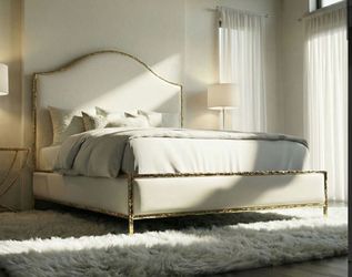 PLATFORM BED  LINEN / GOLD  (F77003) QUEEN $799 E KING $899 DELIVER AVAILABLE