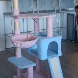 Pink and Blue Cat Tree.  48 Inches Tall