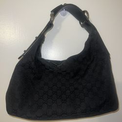 GUCCI Horsebit Shoulder Hand Bag GG Canvas Leather 115867 Authentic