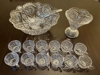 Vintage Cut Glass Punchbowl Set