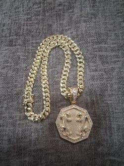 10k gold-plated miami cuban link 12mm chain and pendant