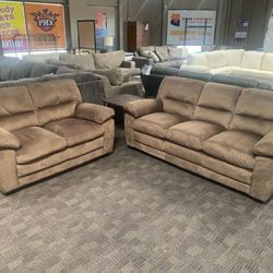 Plush Brown Tan Sofa Set 