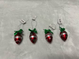 Vintage Ganz Christmas 4 ornaments small red sliver green light bulbs Alex Frank
