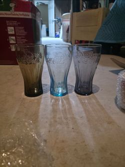 Coca-Cola Embossed Glass Cups Set of 3